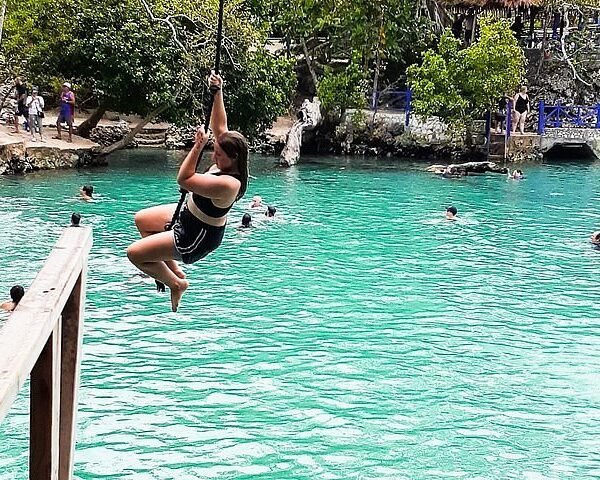 swinging rope at blue lagoon vanuatu