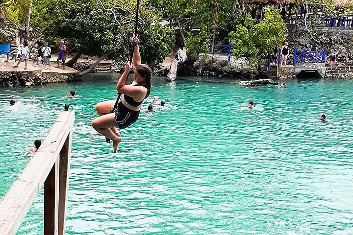 swinging rope at blue lagoon vanuatu